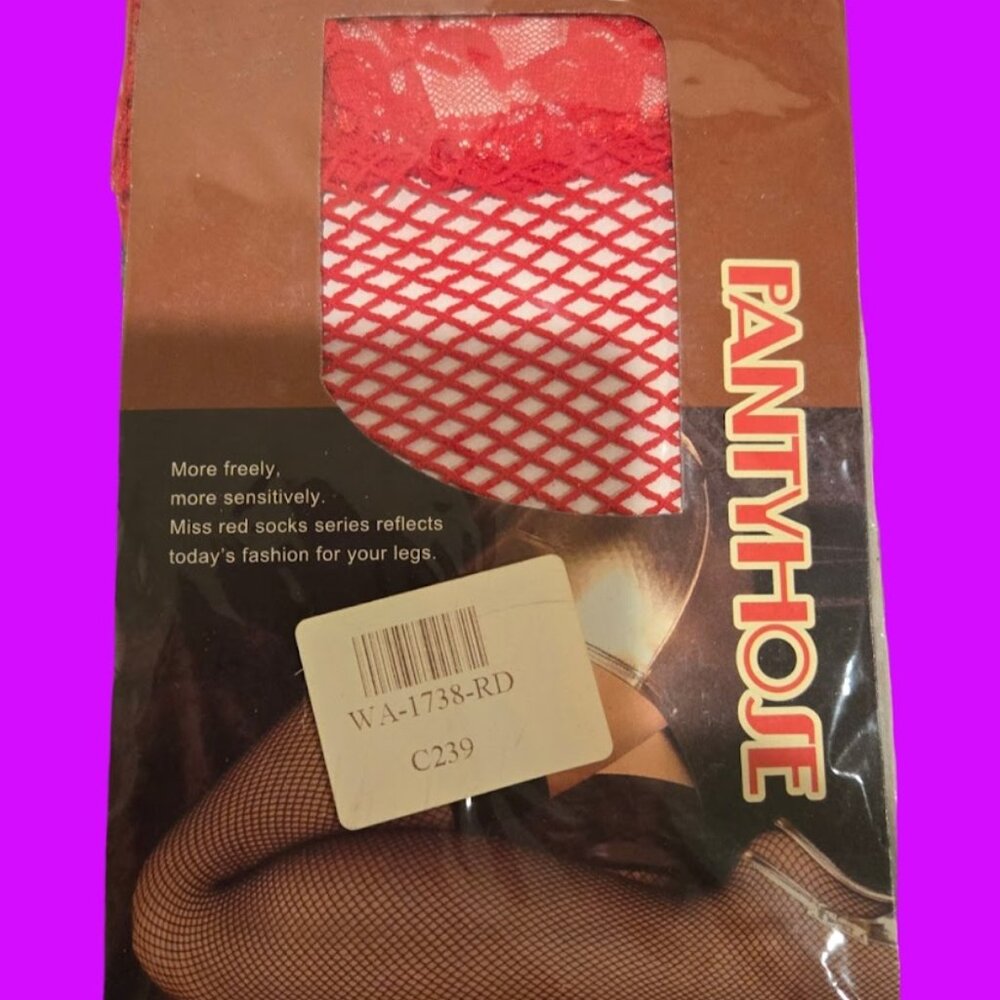 Red thigh high laced Fishnet stockings Vintage~ Size one size fits most